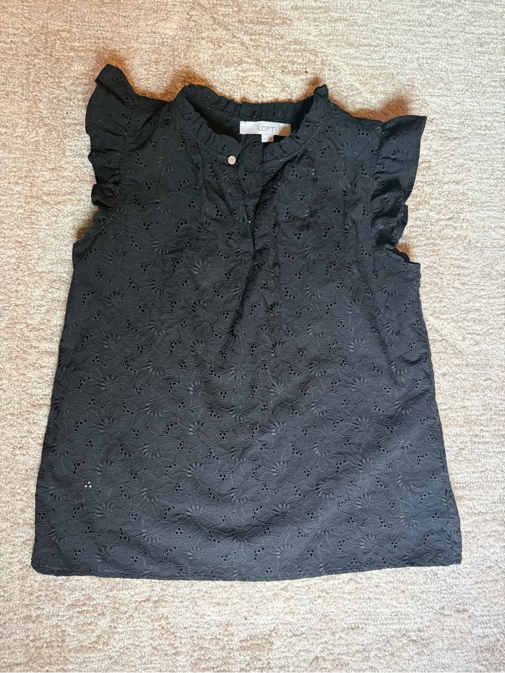 LOFT Black Eyelet Flutter Sleeve Top